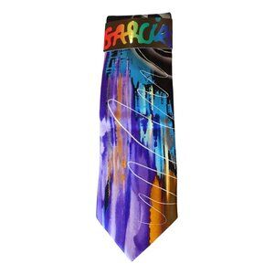 JERRY J GARCIA Black New York At Night Abstract Silk Classic Tie